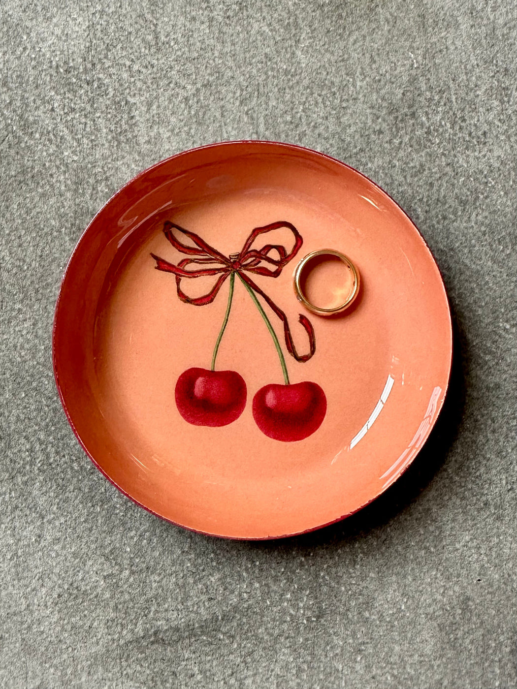 "Cherries" Enameled Brass Trinket Dish