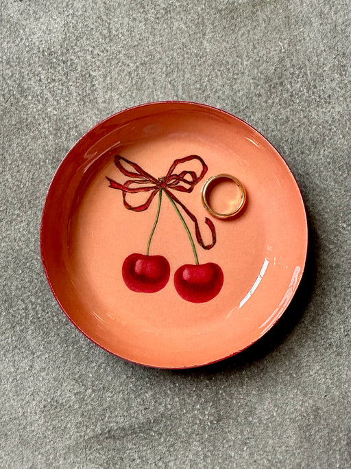 "Cherries" Enameled Brass Trinket Dish