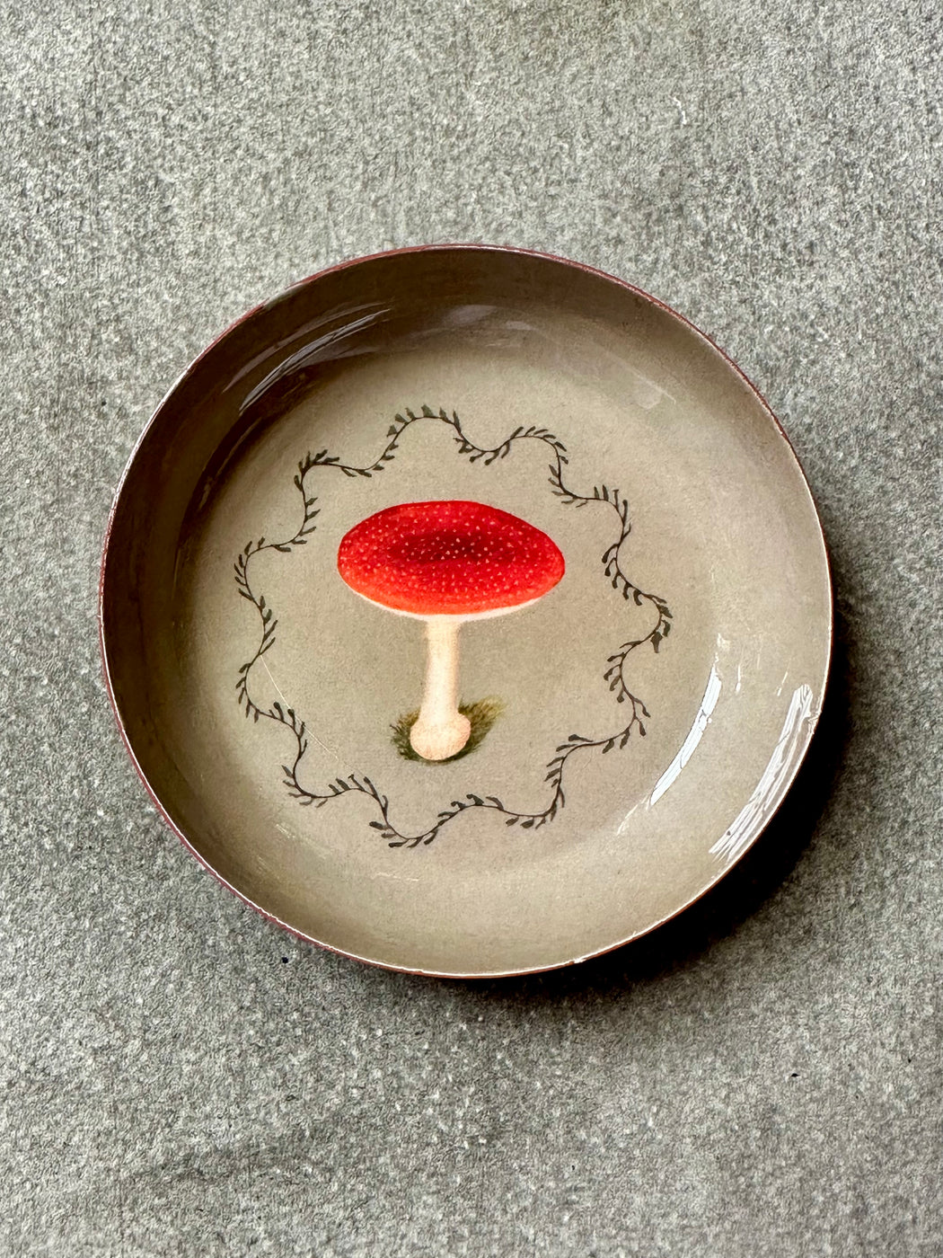 "Mushroom" Enameled Brass Trinket Dish