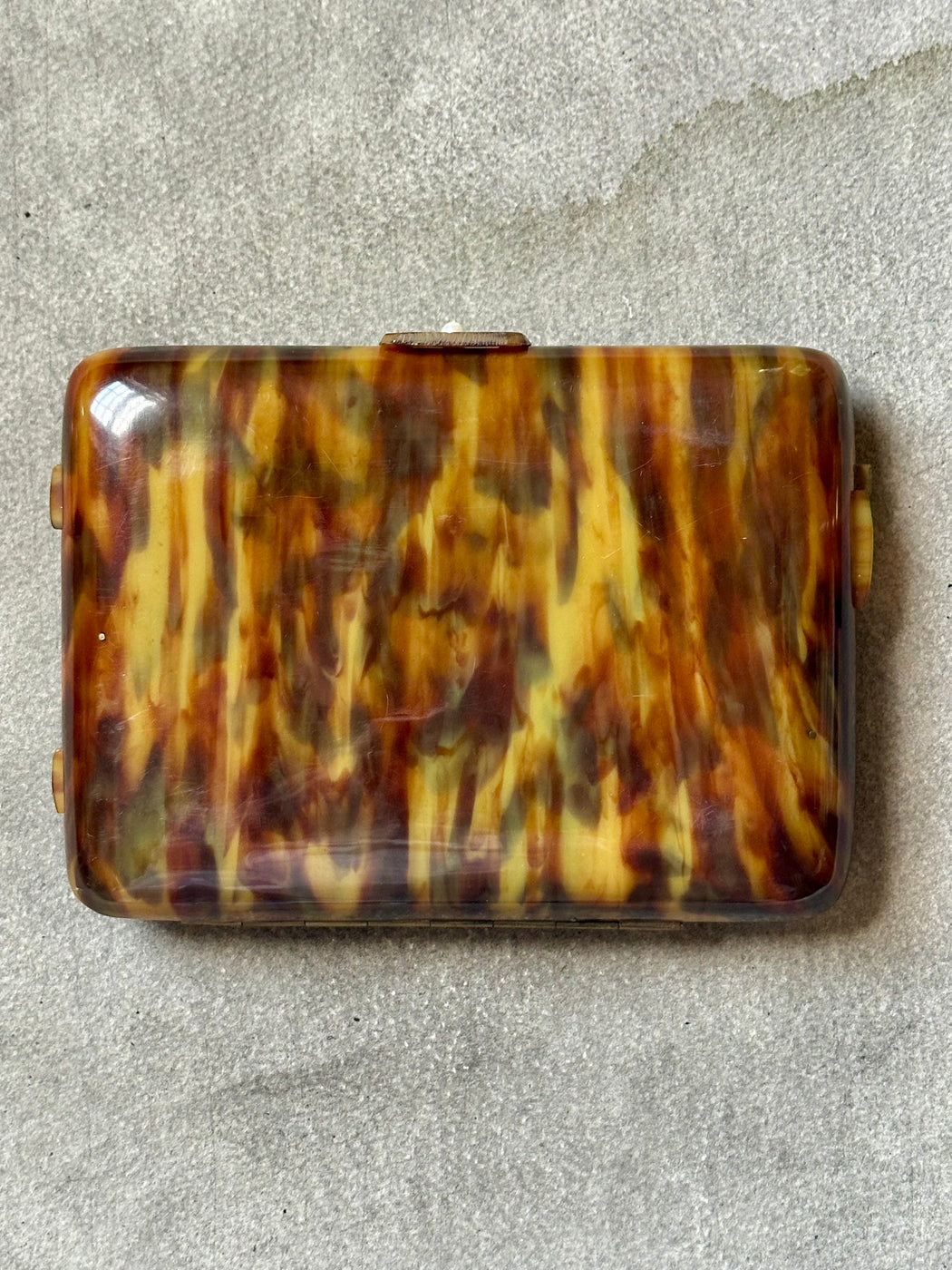 Vintage Celluloid Faux Tortoise Make-up Clutch