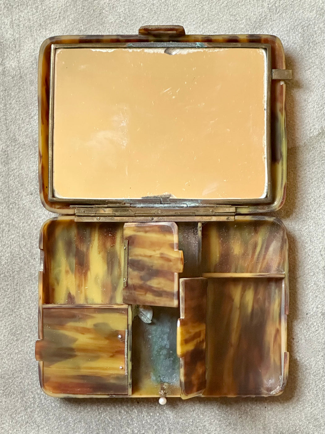 Vintage Celluloid Faux Tortoise Make-up Clutch