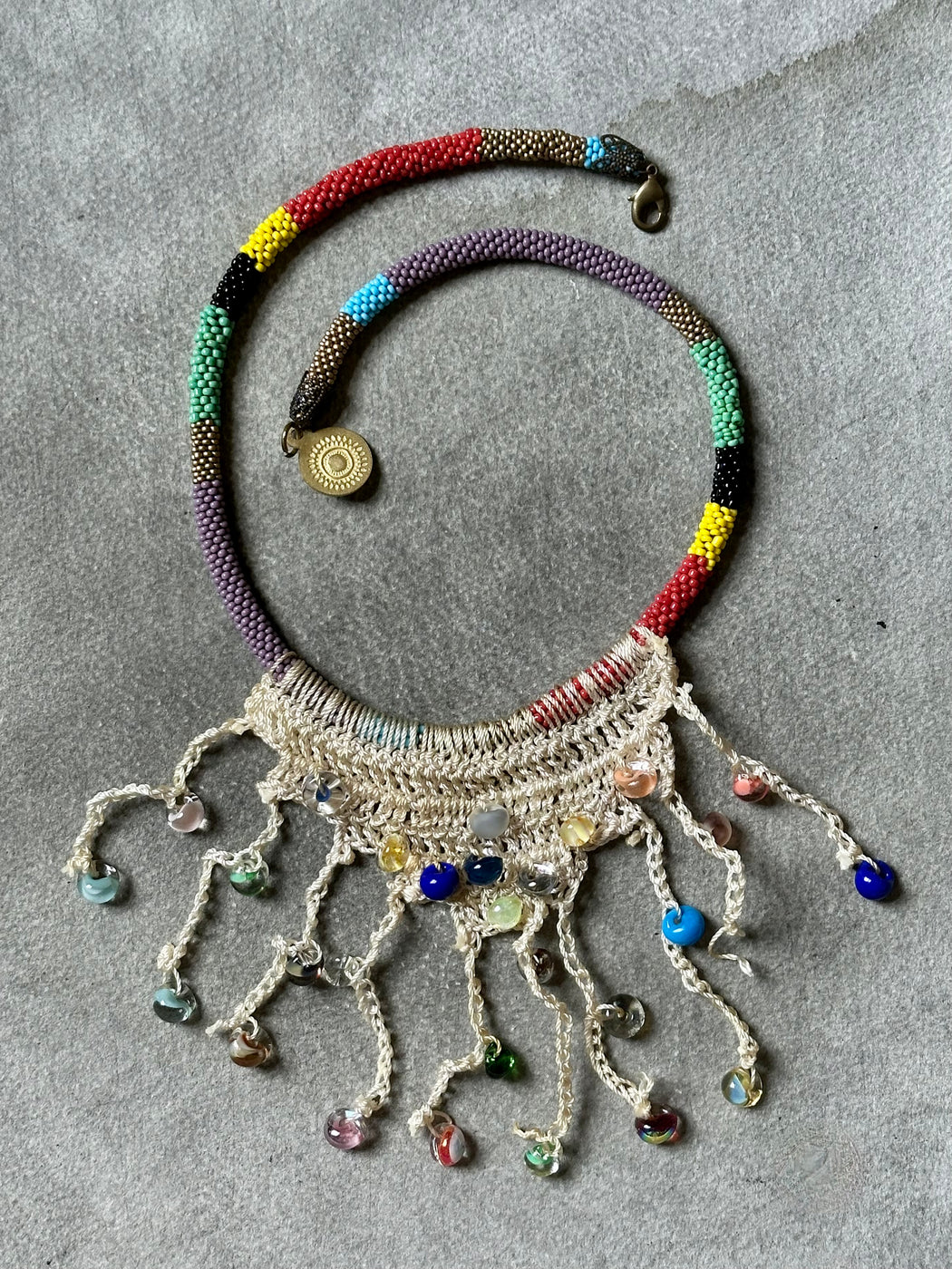 Beaded necklace with Crocheted Bibb