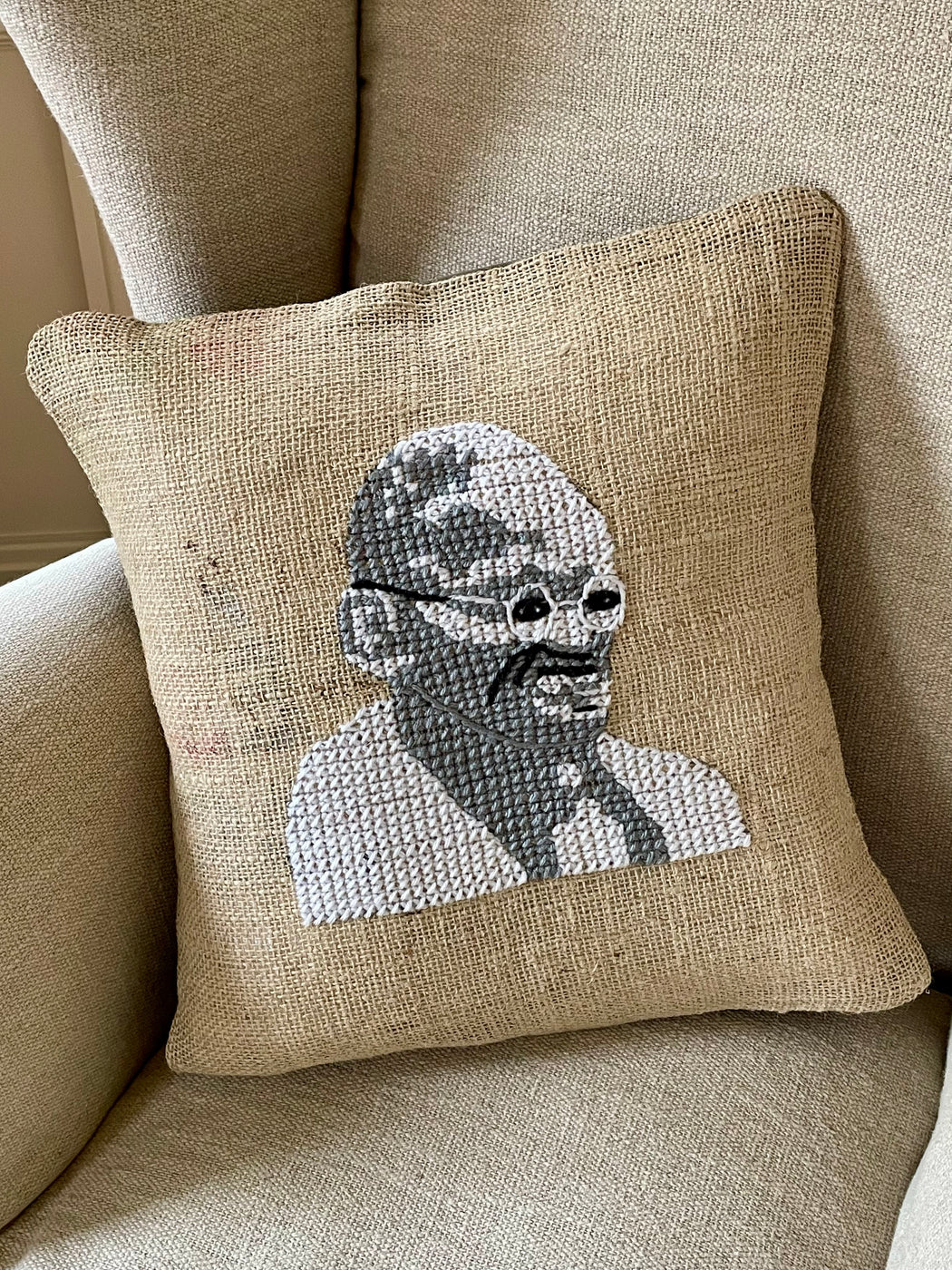 "Gandhi" Hand-Embroidered Pillow