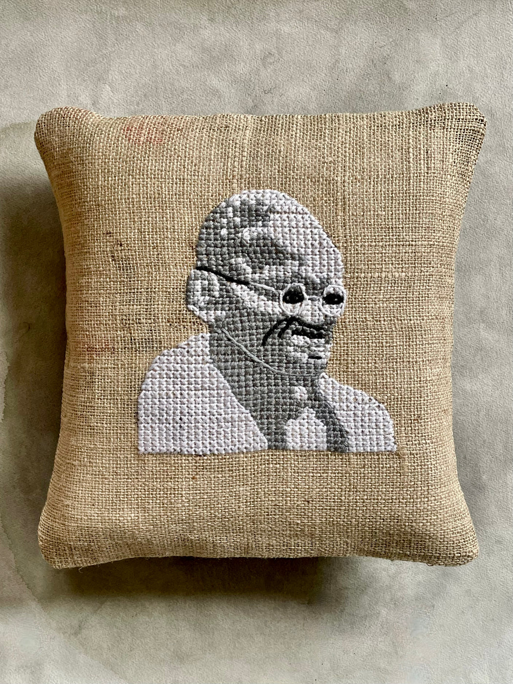 "Gandhi" Hand-Embroidered Pillow