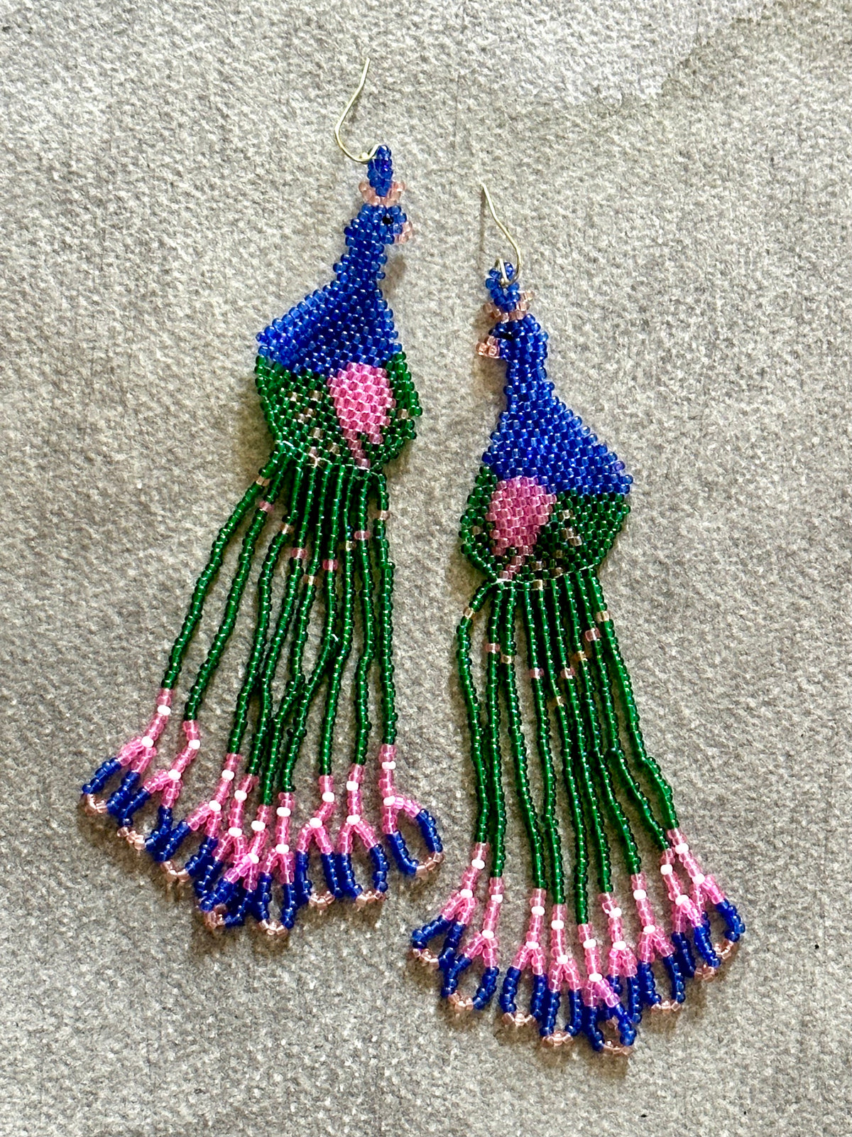 Peacock Feather Inspired Beaded Fringe Earrings – Salty's Creations