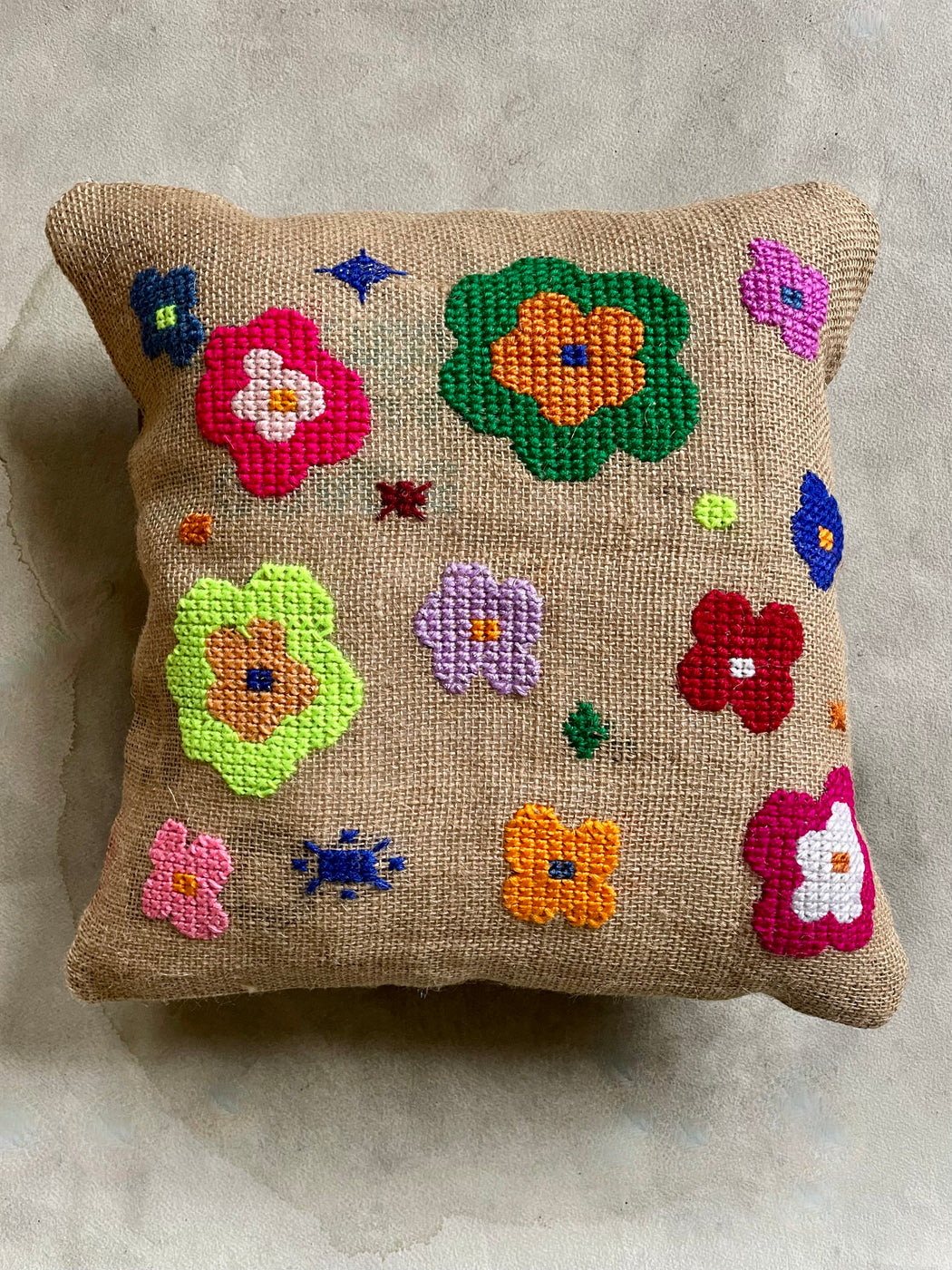 "Flower Power" Hand-Embroidered Pillow