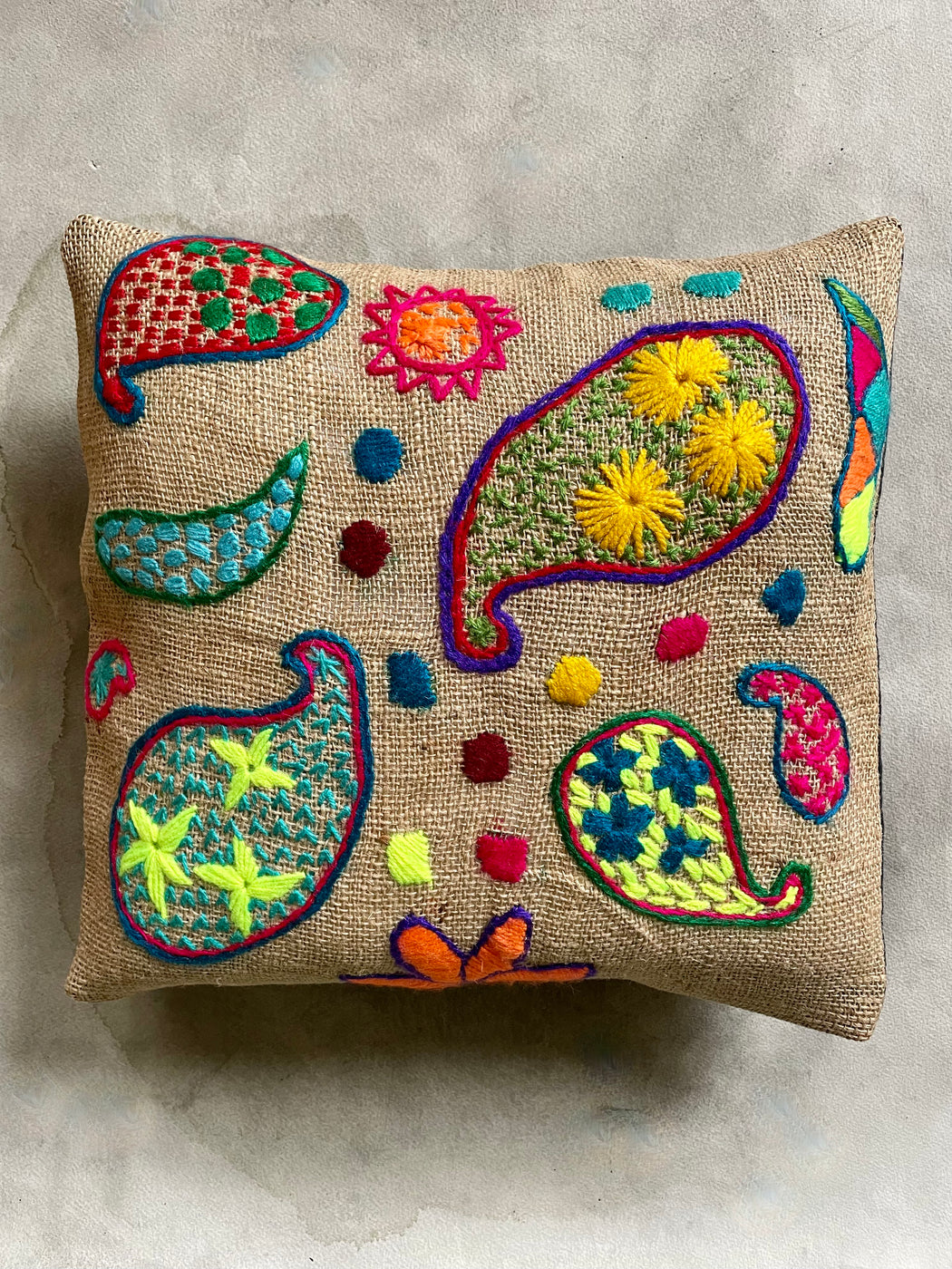 "Paisley" Hand-Embroidered Pillow