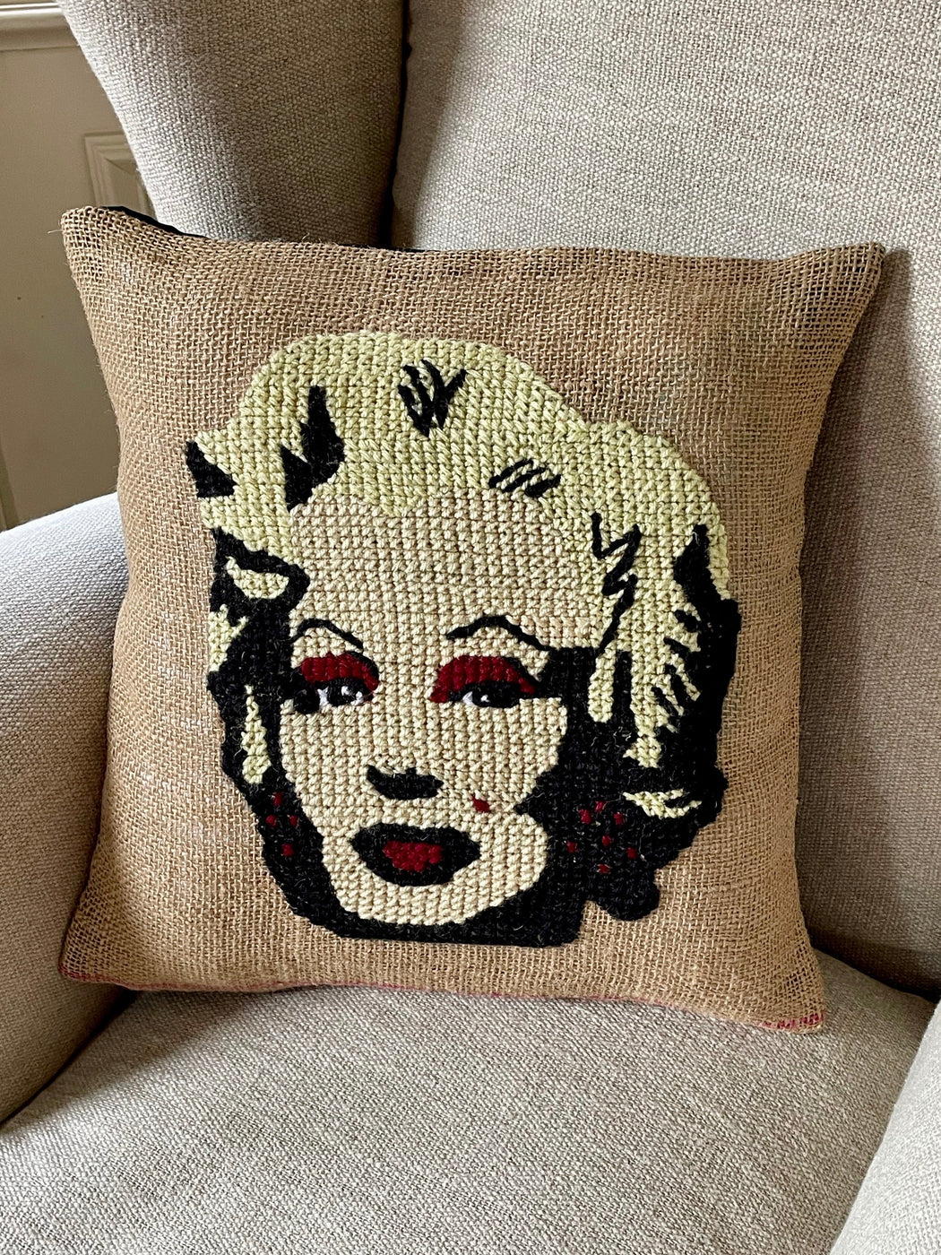 "Marilyn" Hand-Embroidered Pillow