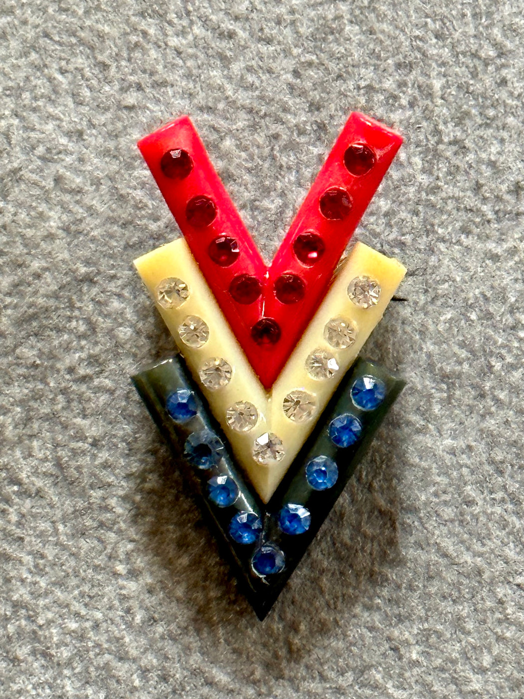 Vintage "V for Victory" Celluloid and Rhinestone Brooch