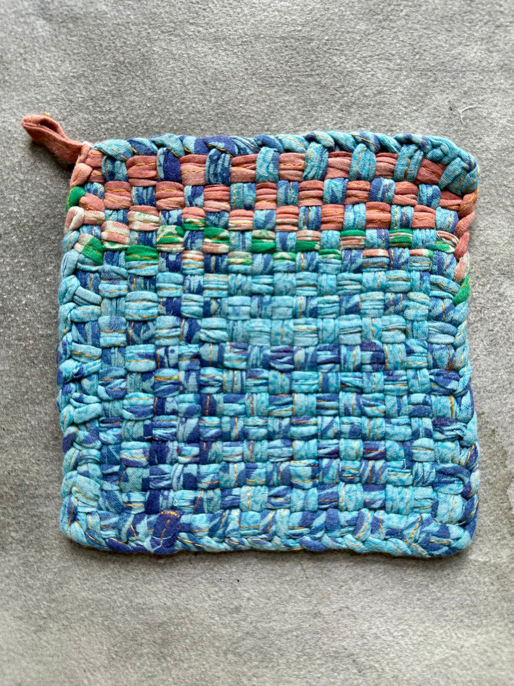 Woven Cotton Sari Potholders - Blues