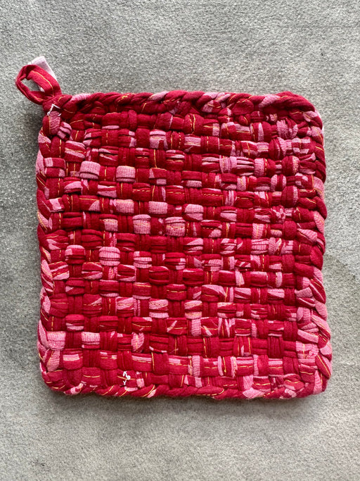 Woven Cotton Sari Potholders - Reds