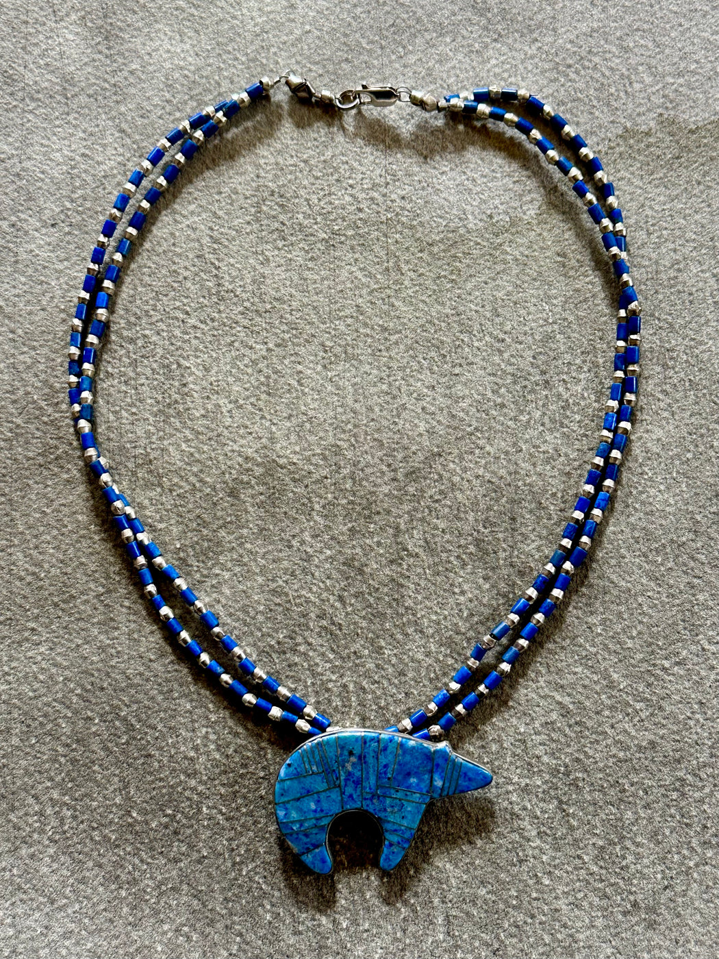 "Bear" Lapis and Silver Necklace by Carolyn Roberts