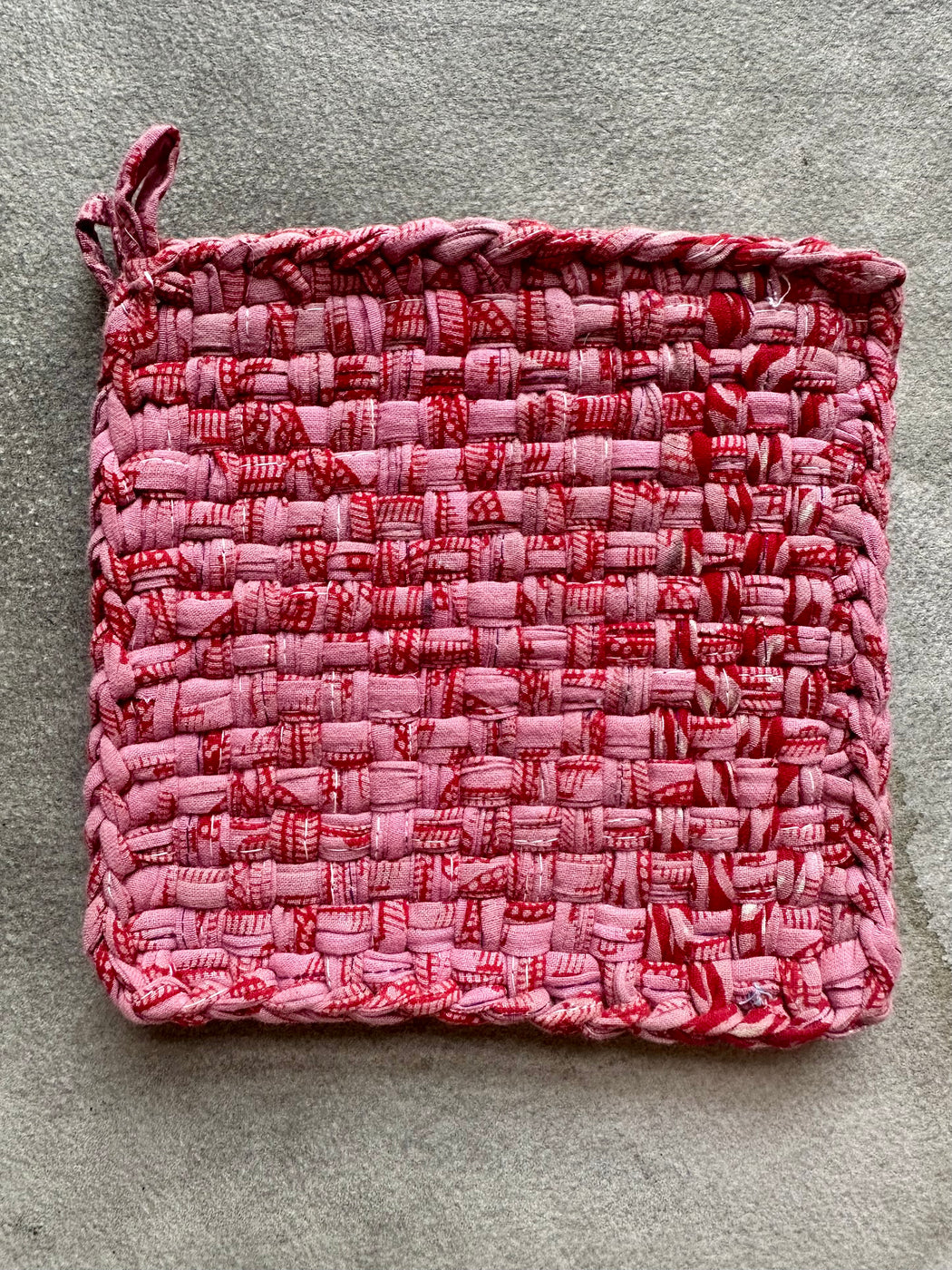Woven Cotton Sari Potholders - Raspberry
