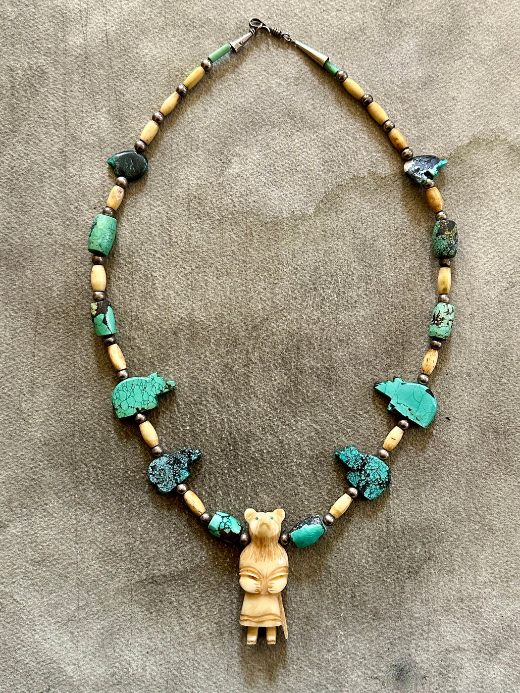 "Bear" Bone and Turquoise Necklace by Carolyn Roberts
