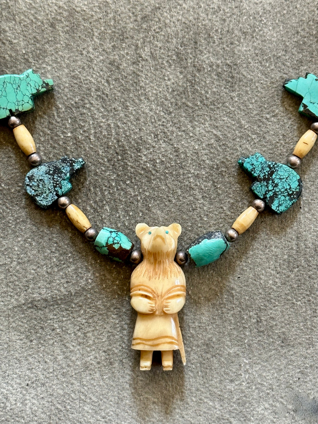 "Bear" Bone and Turquoise Necklace by Carolyn Roberts