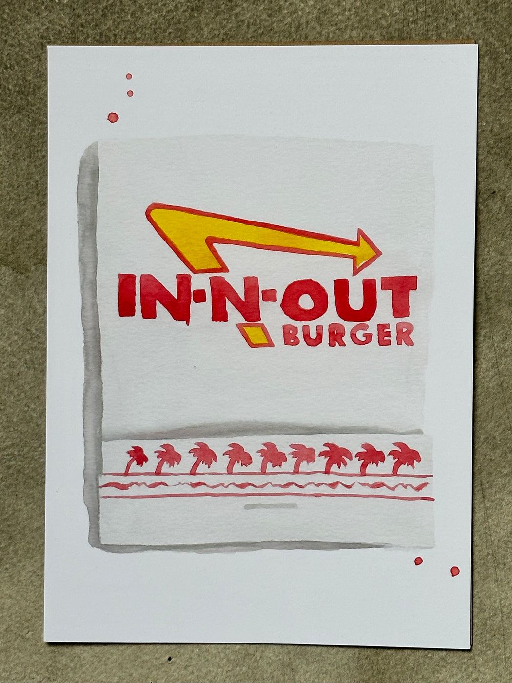 "In-N-Out Burger" Matchbook Watercolor Print by Jessica Rowe