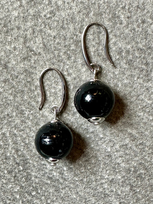 Murano Glass Drop Earrings - Black