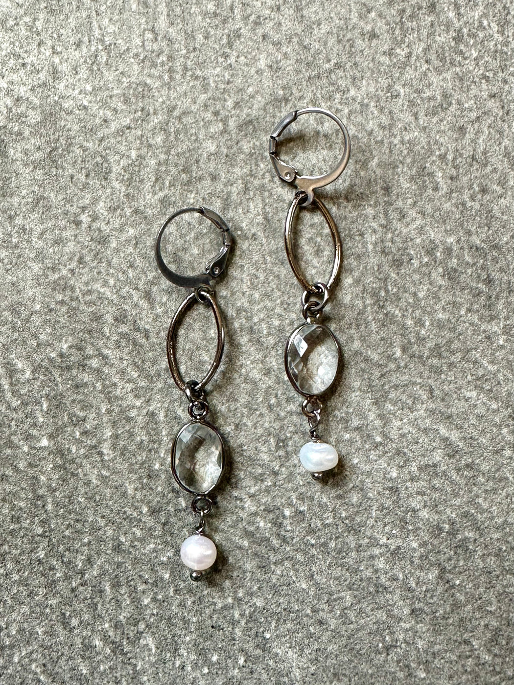 Open "Oval" Crystal and Pearl Earrings by VB & Co.