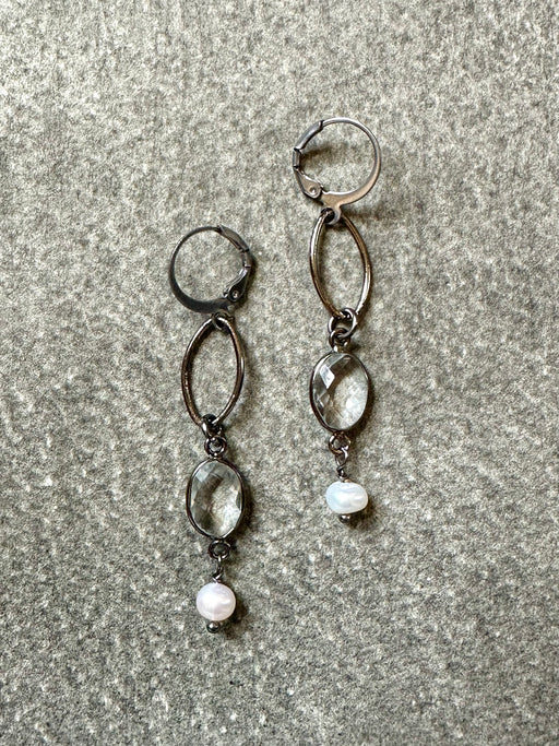 Open "Oval" Crystal and Pearl Earrings by VB & Co.