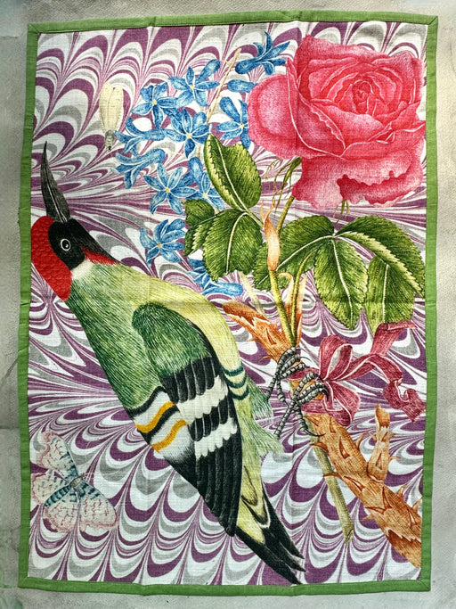 "Bird & Flower" Piped Tea Towel by Thomas Paul