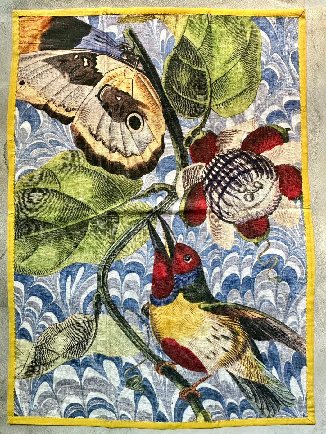 "Bird & Butterfly" Piped Tea Towel by Thomas Paul