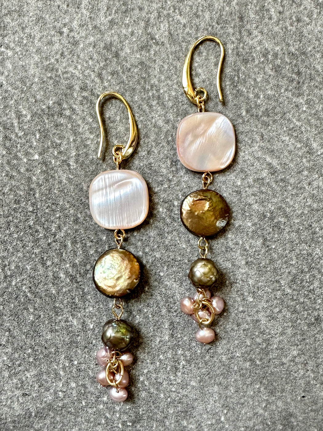 "Mother-of-Pearl & Freshwater Pearl" Earrings by David Aubrey