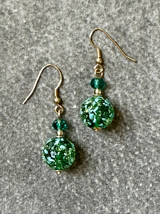 Murano Glass Drop Earrings - Green