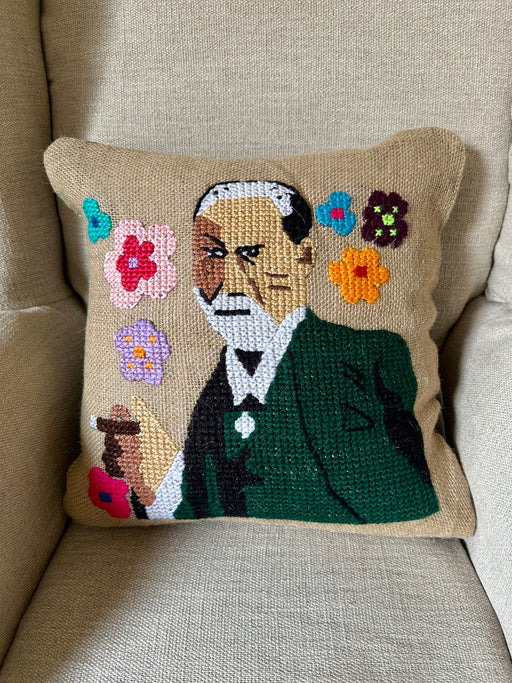 "Freud" Hand-Embroidered Pillow