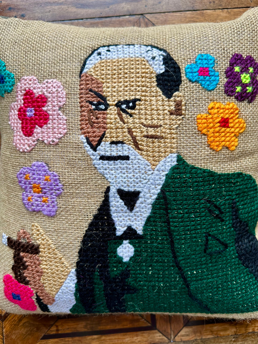 "Freud" Hand-Embroidered Pillow