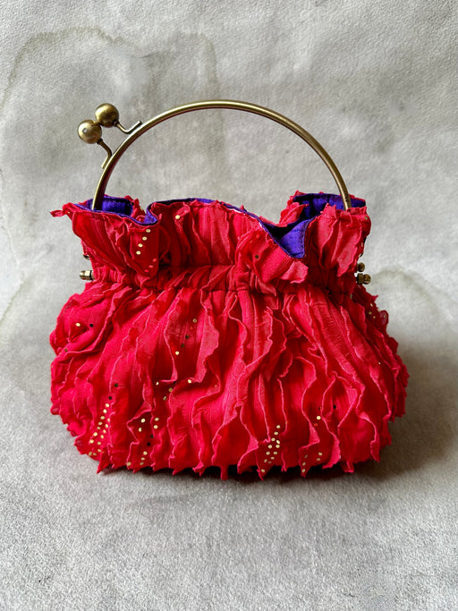 Carolyn Roberts "Ruffles" Red Chiffon Purse