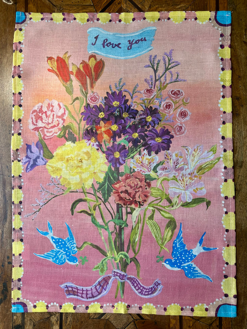 Nathalie Lete "I Love You" Linen Tea Towel