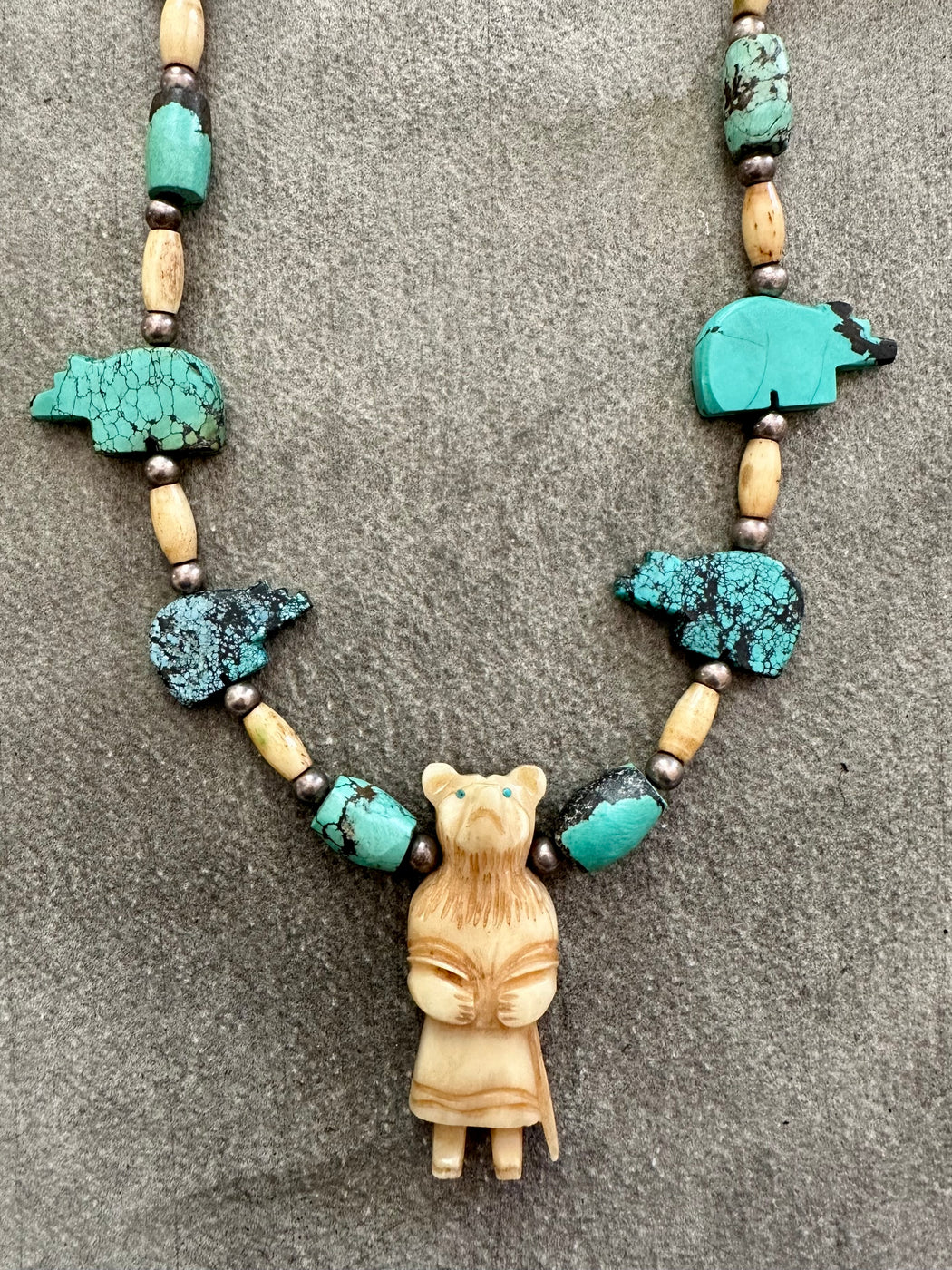 "Bear" Bone and Turquoise Necklace by Carolyn Roberts