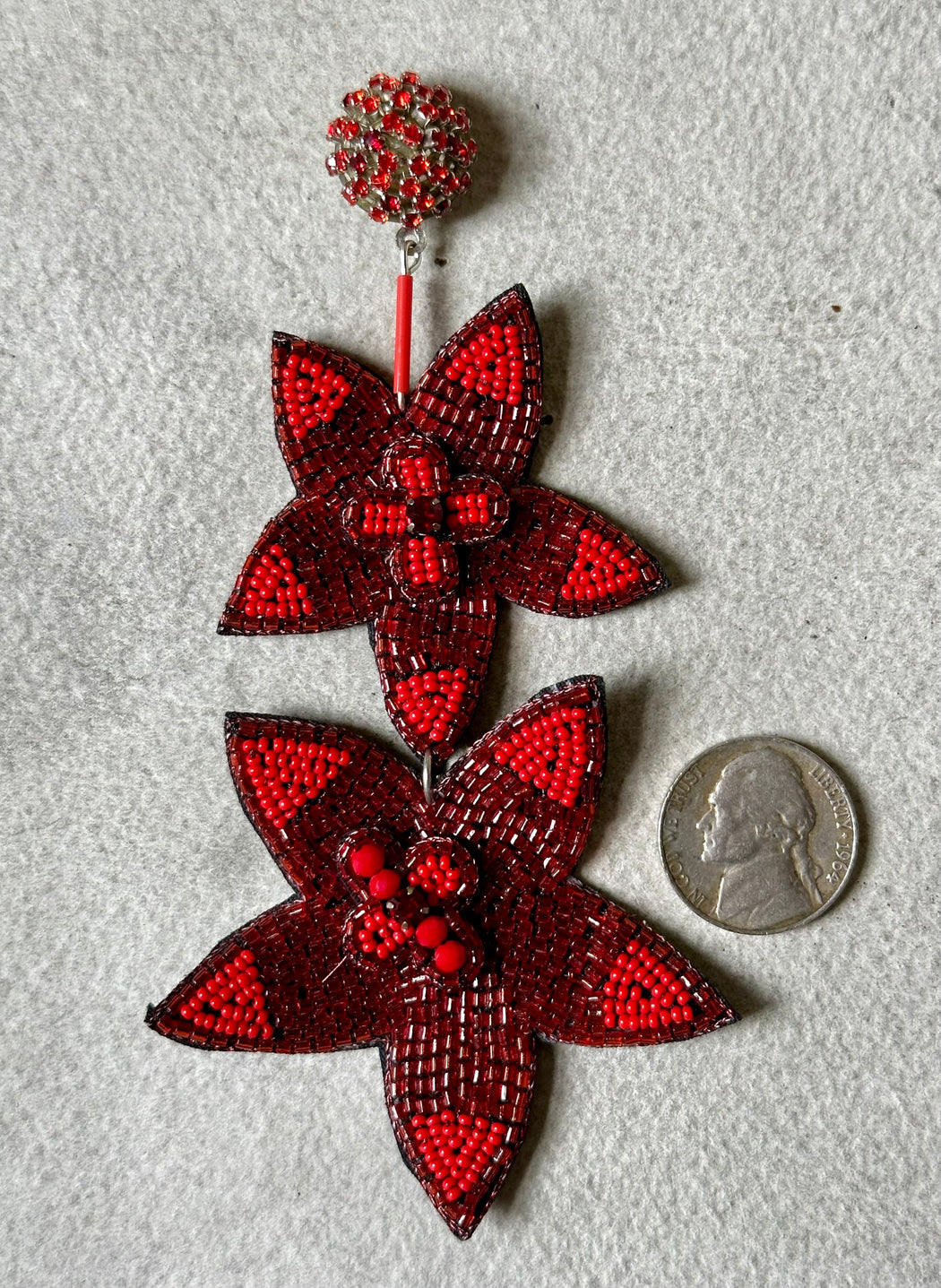 "Crimson Flower" Beaded Drop Earrings