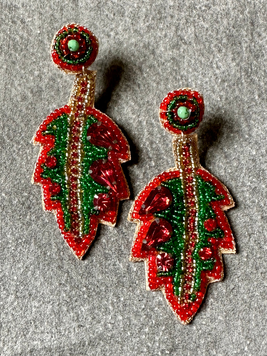 "Holiday Leaf" Beaded Earrings