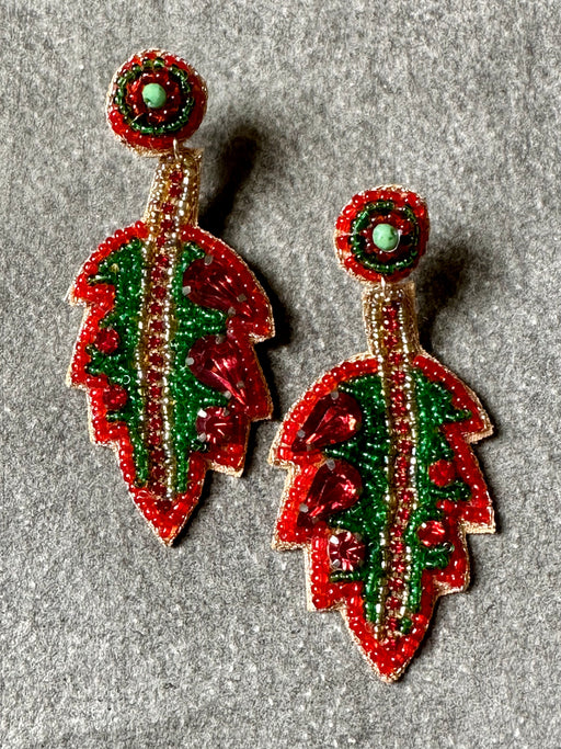 "Holiday Leaf" Beaded Earrings