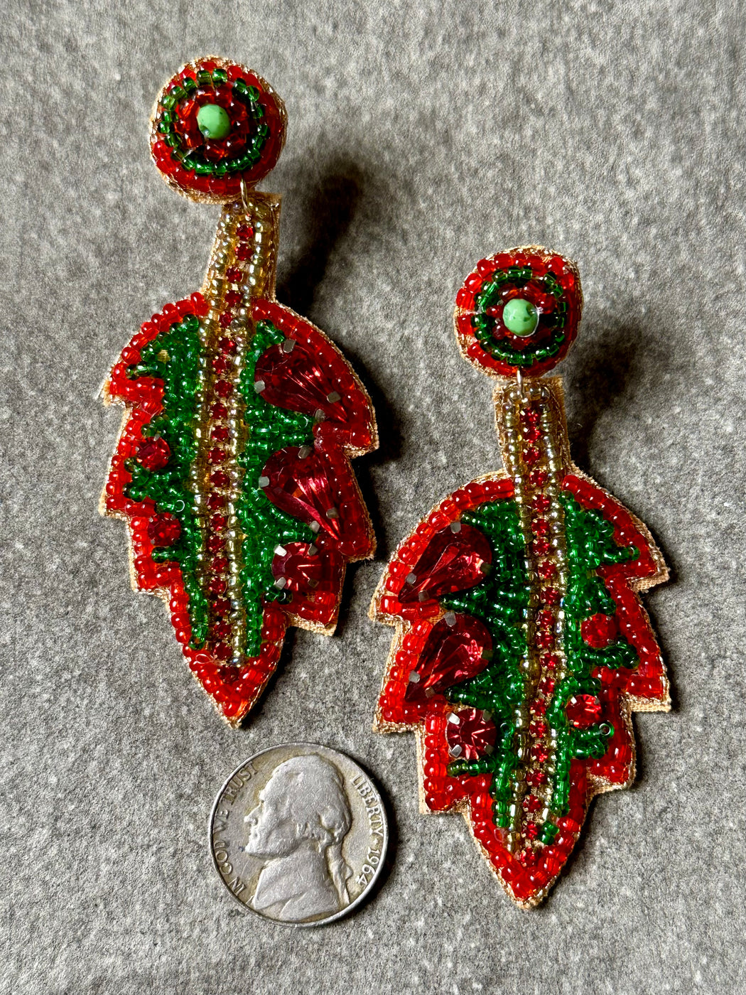 "Holiday Leaf" Beaded Earrings
