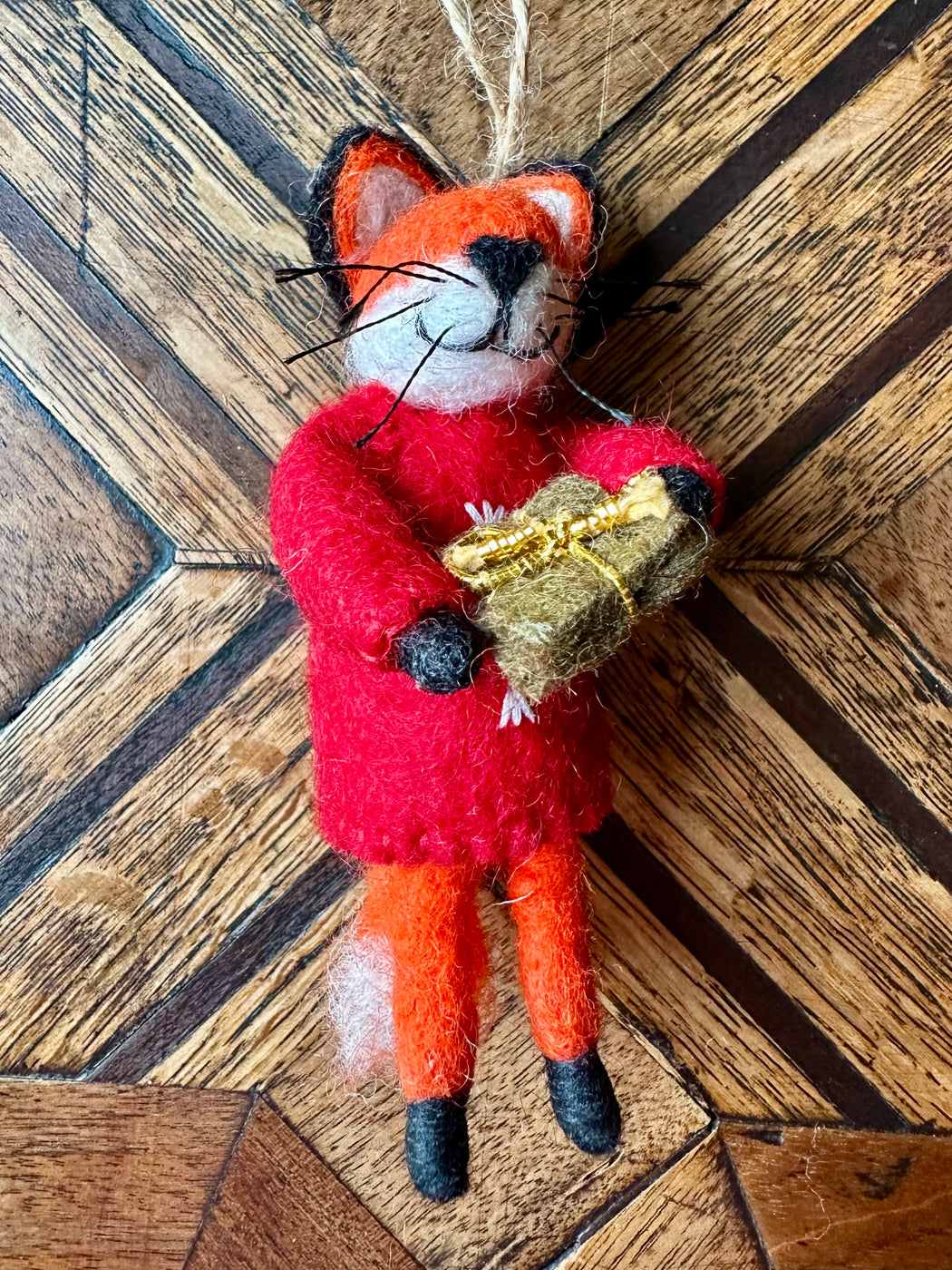 Felted "Fox" Ornament - Red Sweater