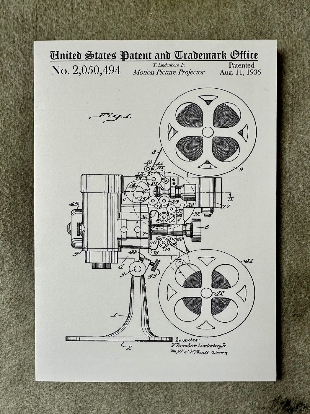 "Motion Picture Projector" Patent Card