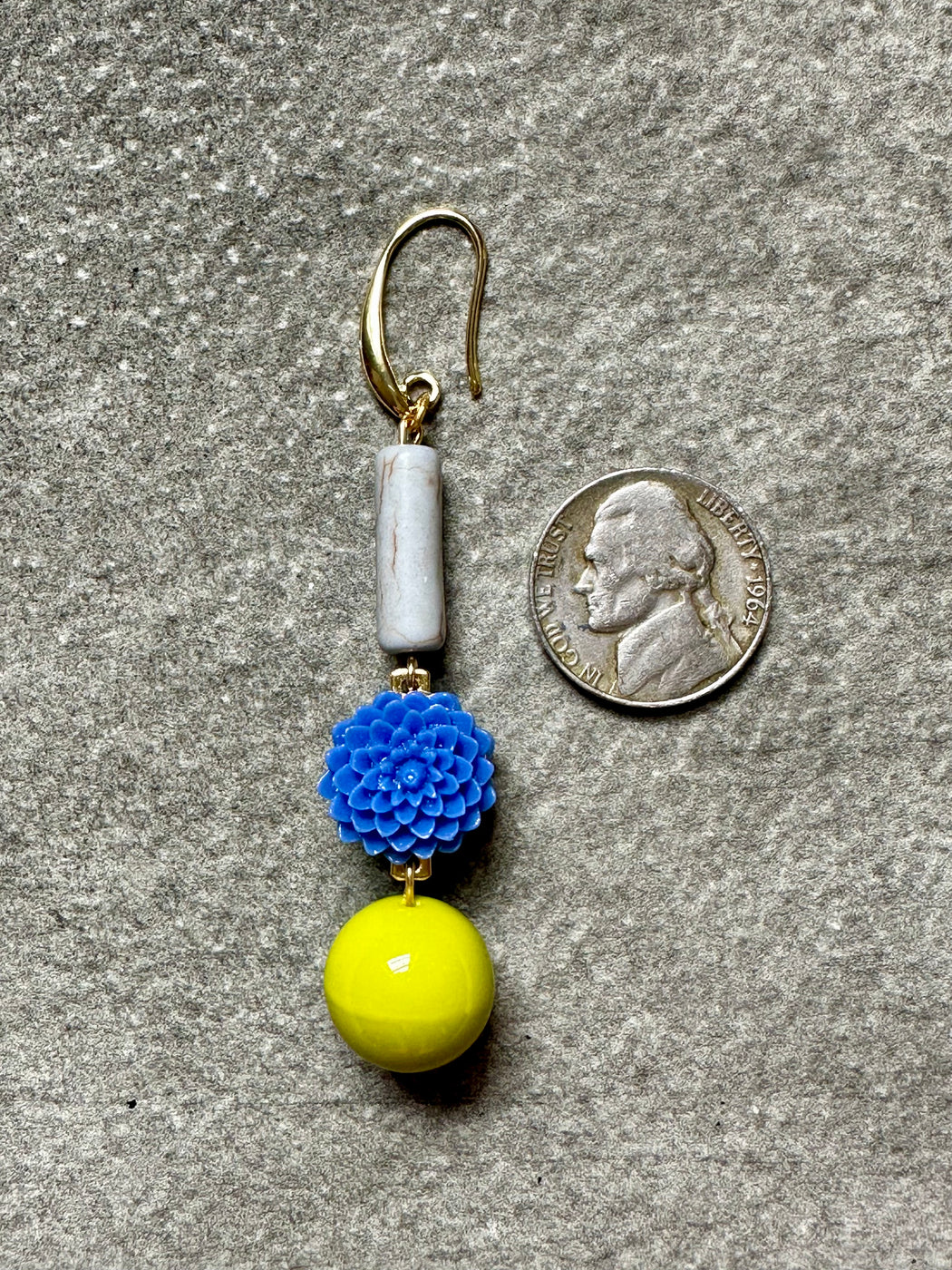 "Magnesite, Blue Glass & Acrylic" Earrings by David Aubrey