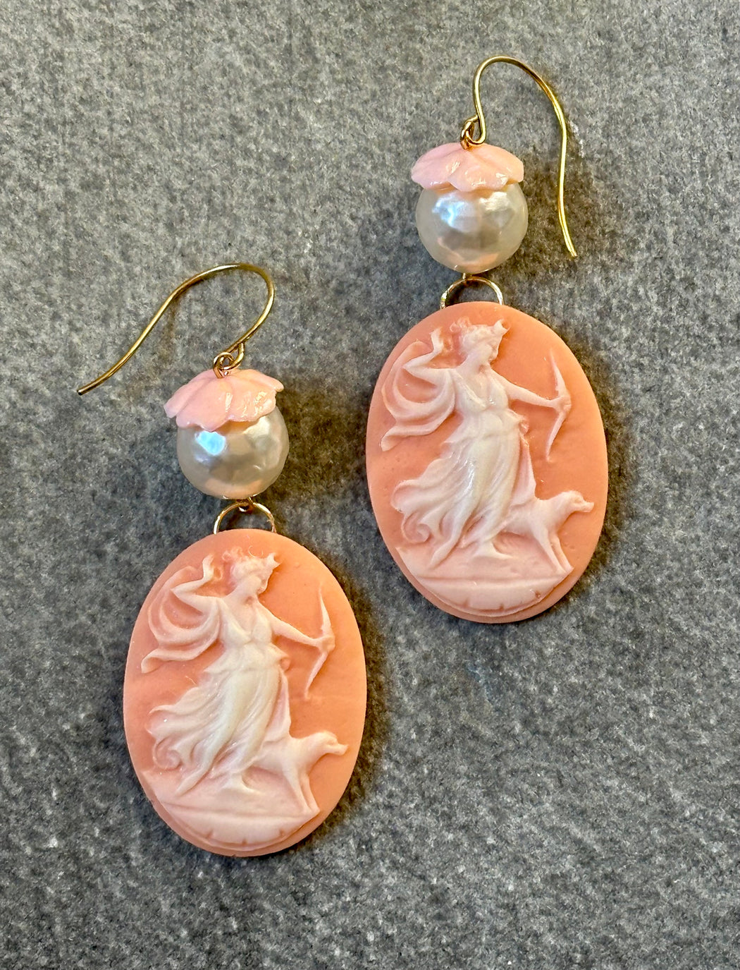 "Pearl & Cameo" Earrings by Gay Isber