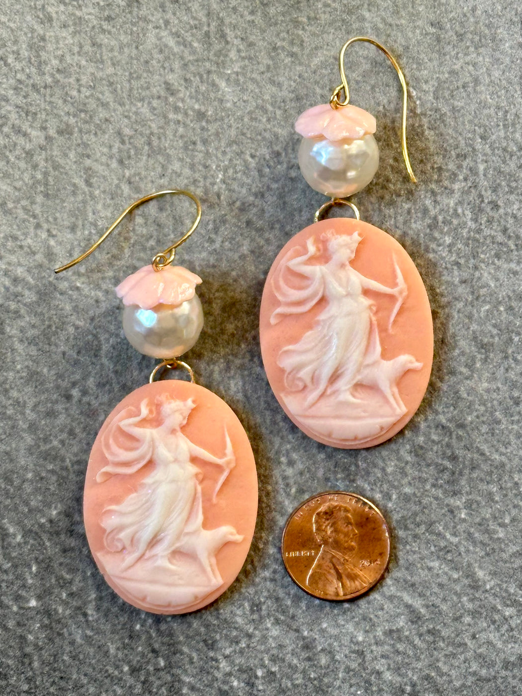 "Pearl & Cameo" Earrings by Gay Isber