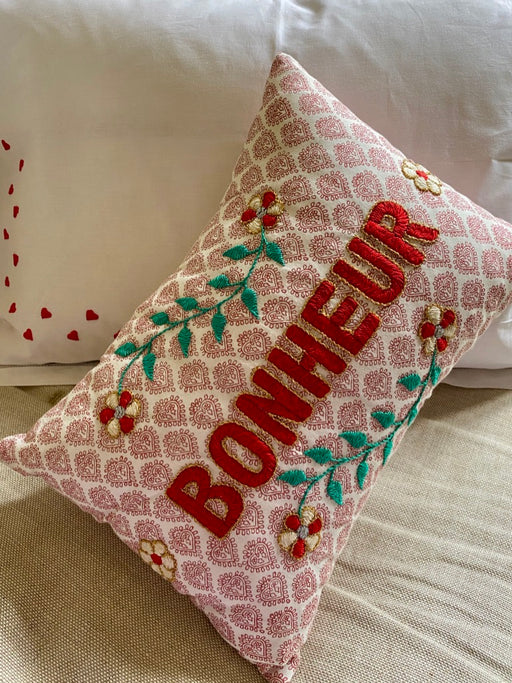 "Bonheur" Embroidered Cushion