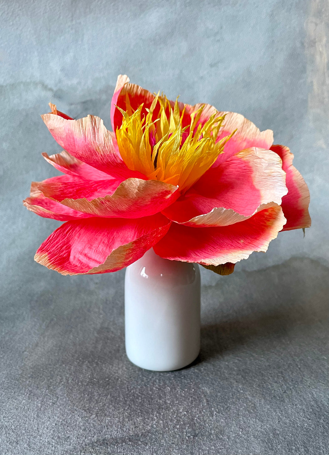 Paper Peony in Vase - Coral