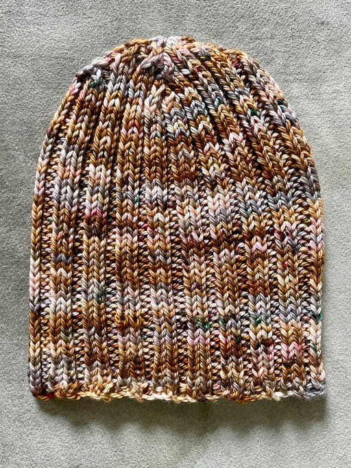 Hand-Knitted Ribbed Beanie - Brownish