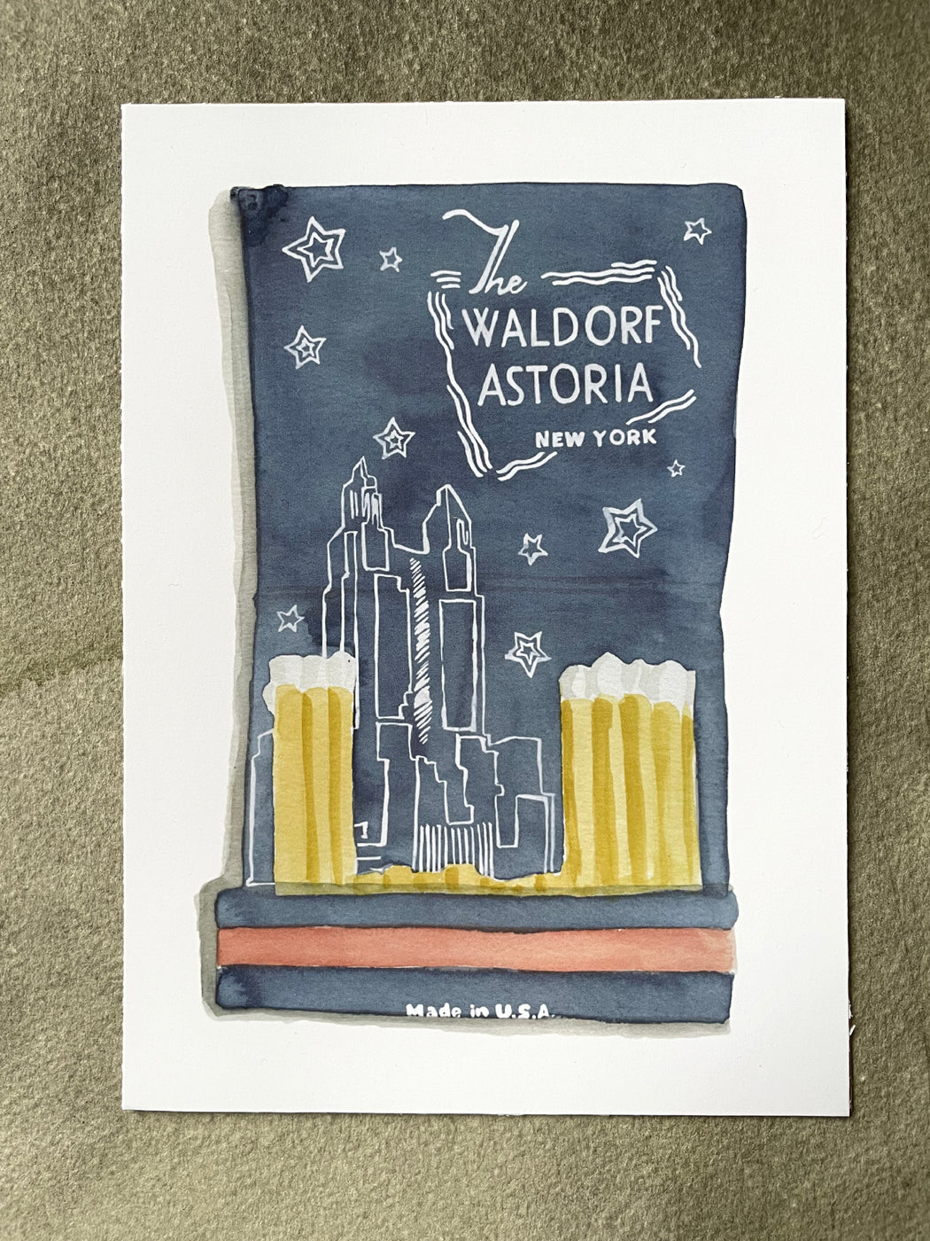 "Waldorf Astoria" Matchbook Watercolor Print by Jessica Rowe