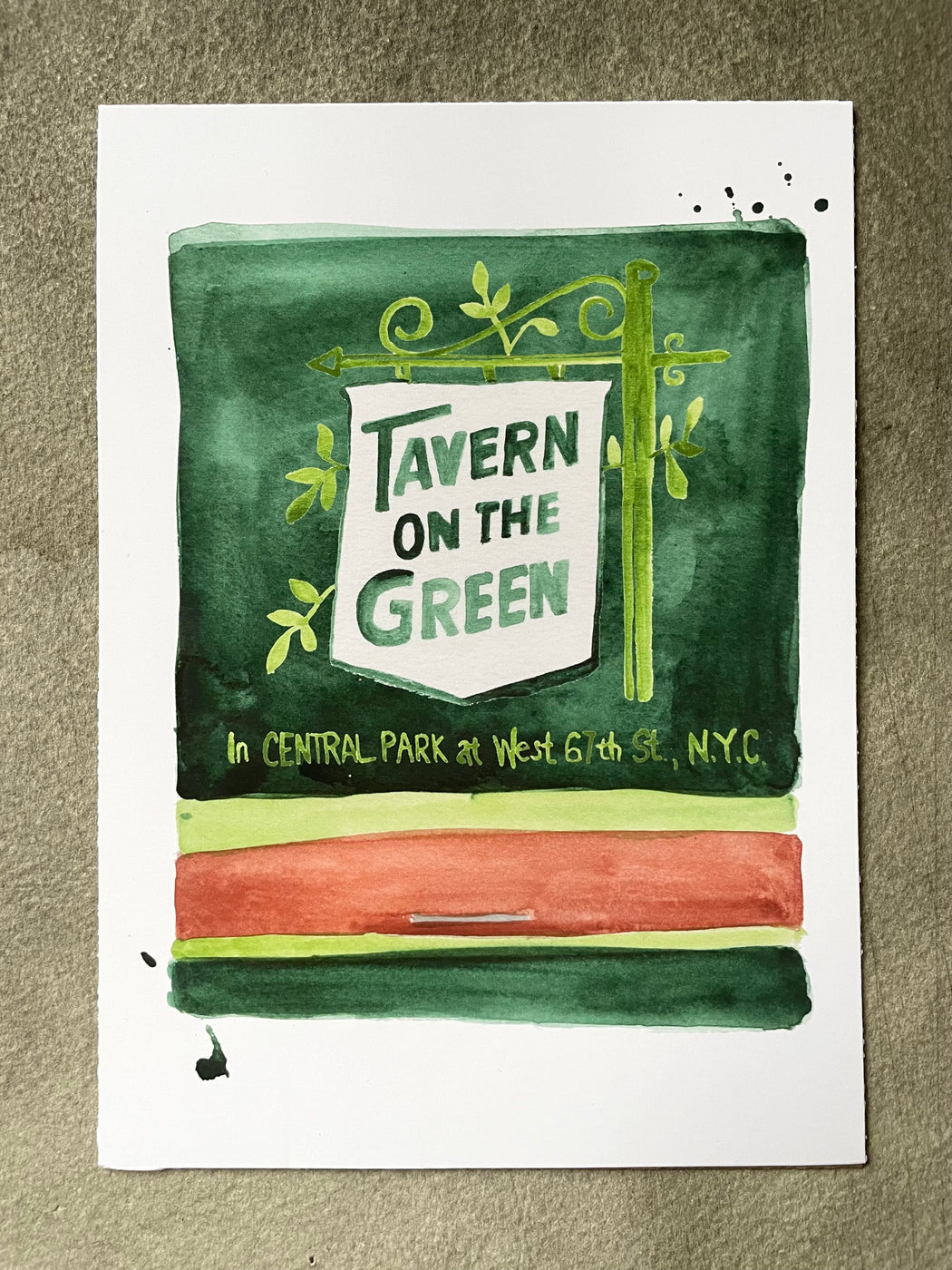 "Tavern on the Green" Matchbook Watercolor Print by Jessica Rowe