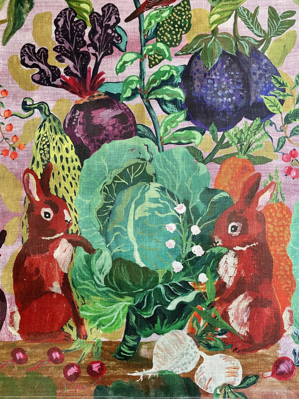 Nathalie Lete "Rabbits in the Cabbage Patch" Linen Tea Towel