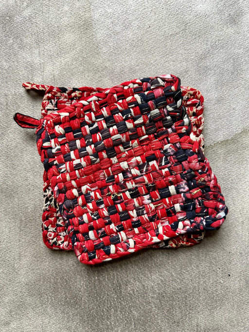 Woven Cotton Sari Potholders - Reds