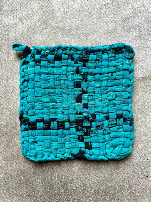 Woven Cotton Sari Potholders - Turquoise