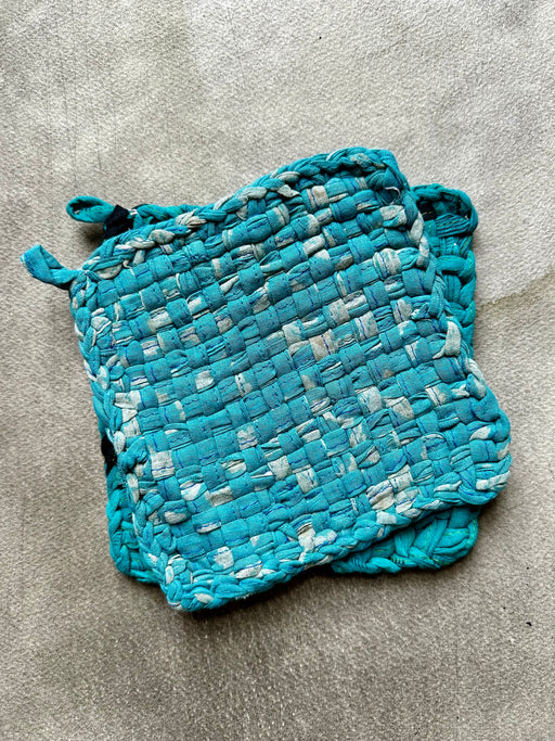 Woven Cotton Sari Potholders - Turquoise